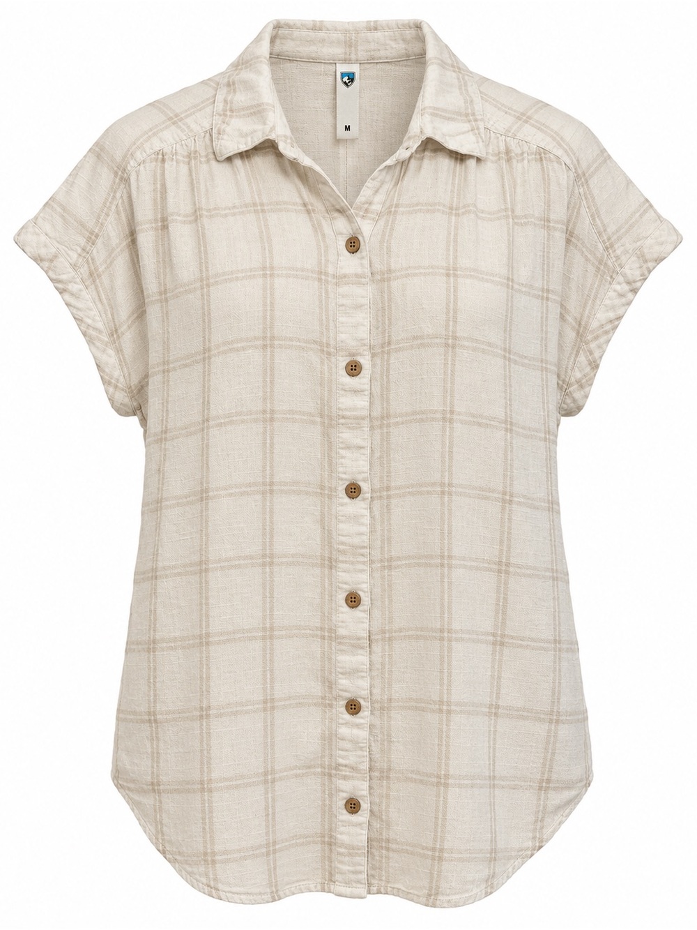 Women's Cream Plaid Button-Front Shirt - Lightweight Short Sleeve